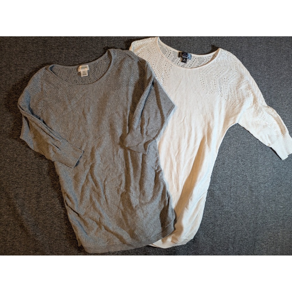 Motherhood Maternity‎ 3/4 Sleeve Lot of 2 Gray & White Sweater size M - Picture 13 of 14